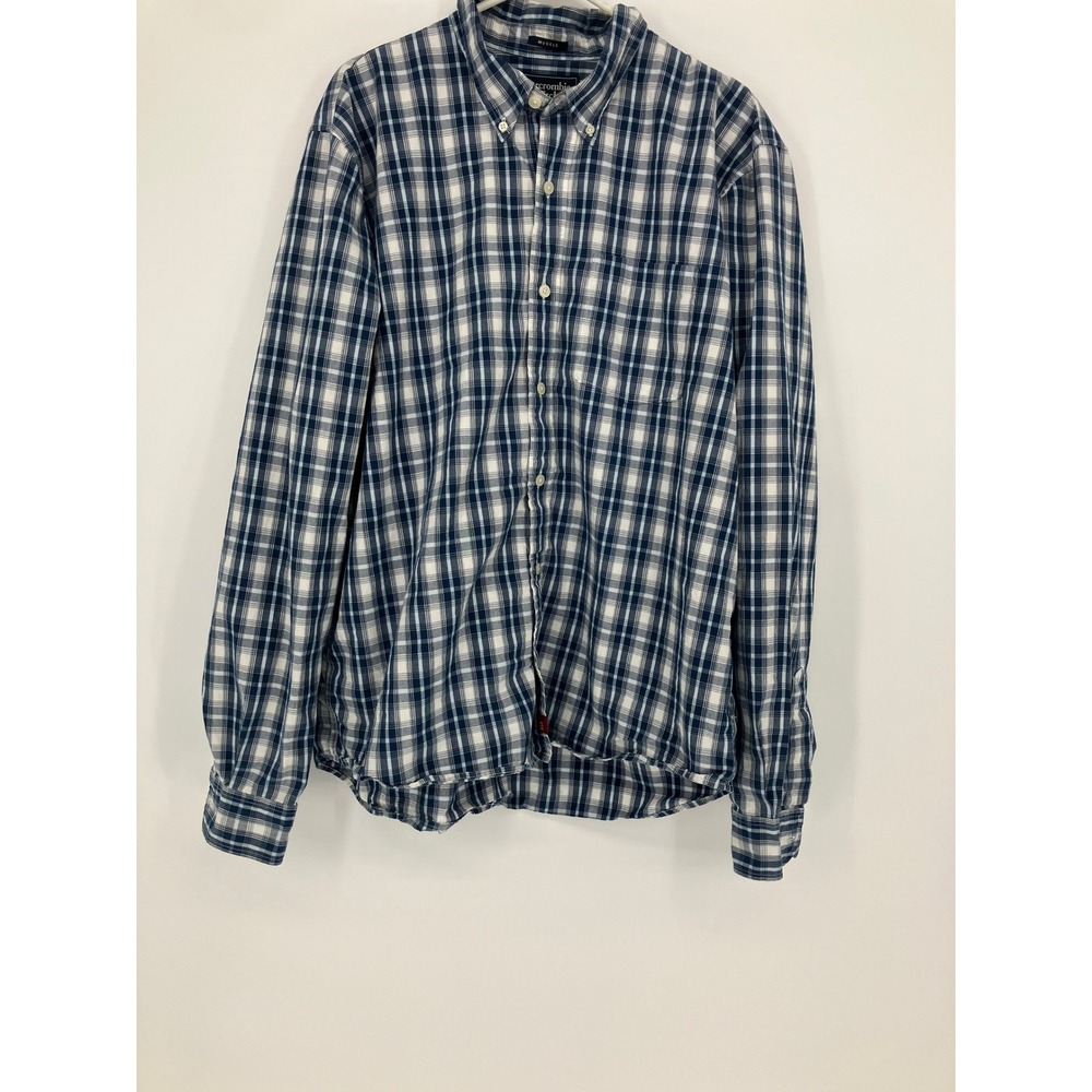 Abercrombie & Fitch Muscle Fit Plaid Button Down Shirt Mens XL Navy White